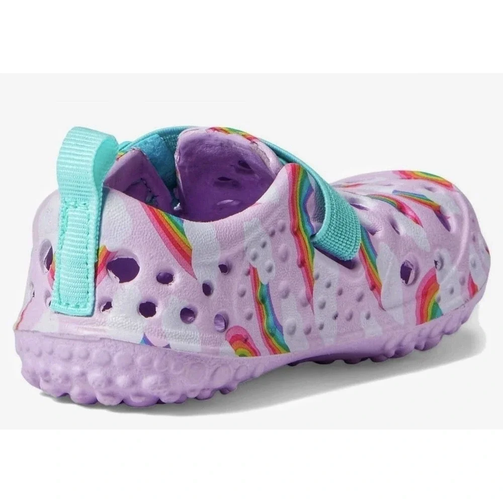 Western Chief Kids Rainbow Cloud Water Shoe Purple EVA Clogs Hook Loop Strap NEW
